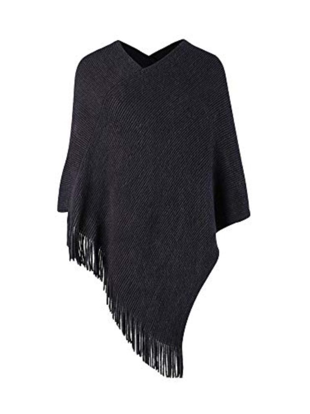 Women's Faux Cashmere Knit Poncho Cape Shawl Wrap with Fringes